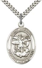 STERLING SILVER ST MICHAEL MILITARY PENDANT ON A CHAIN - 1" x 5/8"